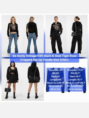 Ed Hardy Vintage Tiger Rose Cropped Hoodie Size S/M